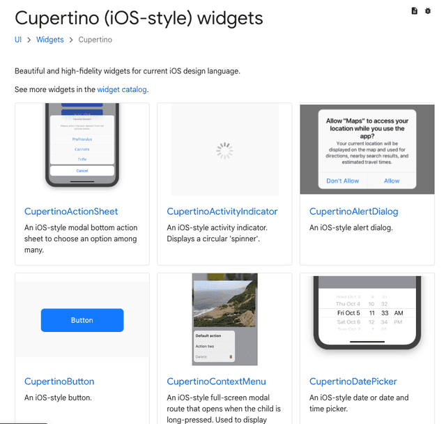 iOS 스타일의 Cupertino Widgets